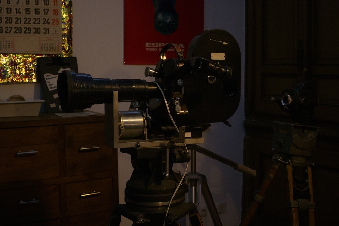 Vintage broadcast television camera equipment stored in a studio archive
